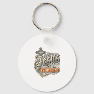 Jesus Everything Vintage Christian Typography Desi Key Ring