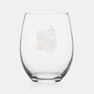Jesus Everything Vintage Christian Typography Desi Stemless Wine Glass