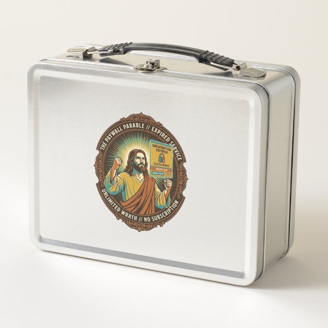 Jesus Expired Software Subscription Paywall Tech O Metal Lunch Box (Front)