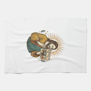 Jesus Eyes Closed Tagged Group Photo Unflattering  Tea Towel