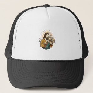 Jesus Eyes Closed Tagged Group Photo Unflattering  Trucker Hat