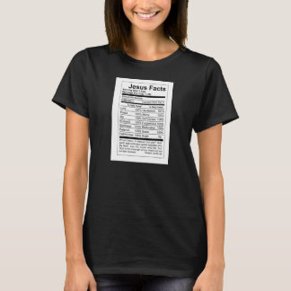 JESUS FACTS WHITE LABEL ON WOMEN'S DARK TEE