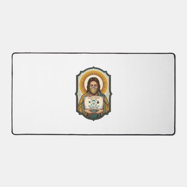 Jesus Failed Face Unlock Mask Recognition Tech Pho Desk Mat (Front)