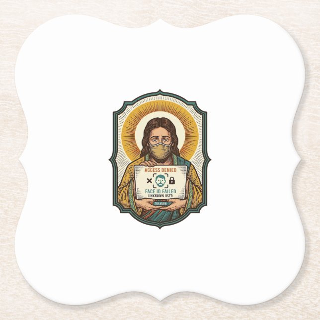 Jesus Failed Face Unlock Mask Recognition Tech Pho Paper Coaster (Front)