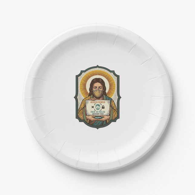 Jesus Failed Face Unlock Mask Recognition Tech Pho Paper Plate (Front)