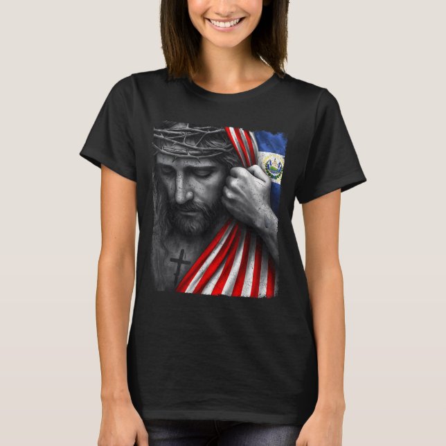 Jesus Faith Cross Crown America El Salvador Herita T-Shirt (Front)