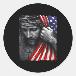 Jesus Faith Cross Crown America Patriotic Heritage Classic Round Sticker