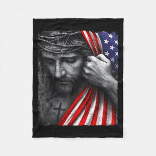 Jesus Faith Cross Crown America Patriotic Heritage Fleece Blanket