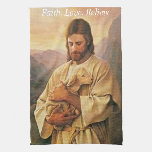 Jesus Faith, Love, Believe, kitchen hand towel (Vertical)