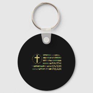 Jesus Faith Over Fear Cross Camo American Flag Usa Key Ring