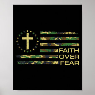 Jesus Faith Over Fear Cross Camo American Flag Usa Poster