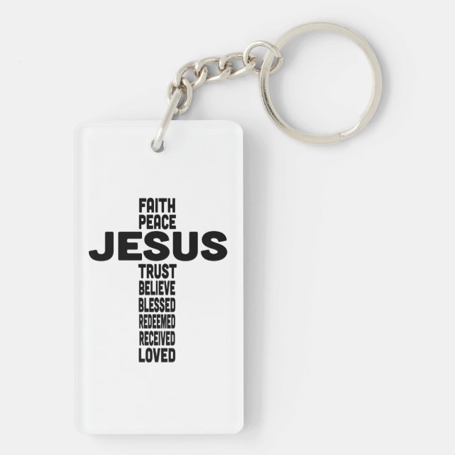 Jesus faith peace trust believe Christian Black  Key Ring (Back)