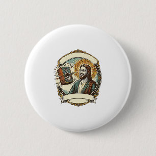 Jesus Fake Laughing Loud Club Cant Hear Party Humo 6 Cm Round Badge