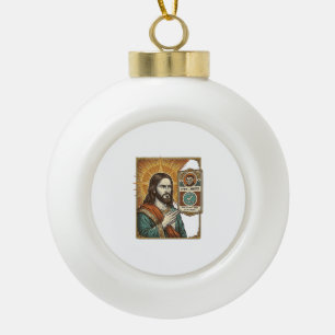 Jesus Fake Verified Checkmark Scam Troll Social Hu Ceramic Ball Christmas Ornament