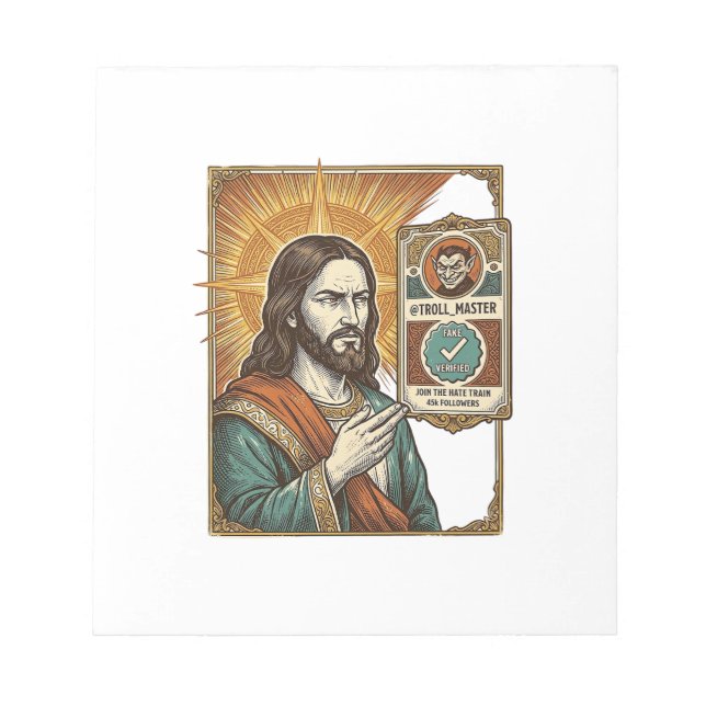 Jesus Fake Verified Checkmark Scam Troll Social Hu Notepad (Front)
