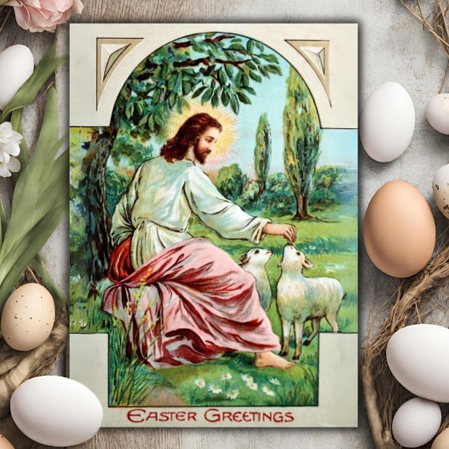 Jesus Feeding The Lambs Custom Christian Easter Holiday Card (Jesus Feeding The Lambs Custom Christian Easter Holiday Card)