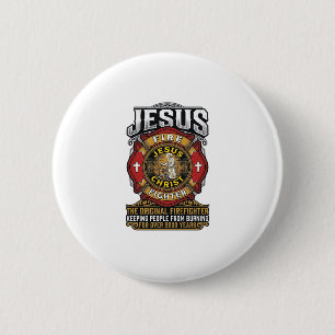 Jesus Firefighter Vintage Christian Faith Shirt 6 Cm Round Badge