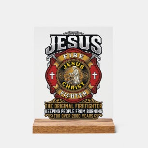 Jesus Firefighter Vintage Christian Faith Shirt Acrylic Sign