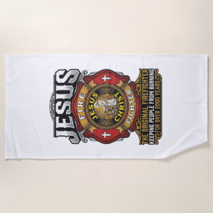 Jesus Firefighter Vintage Christian Faith Shirt Beach Towel