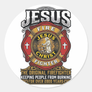 Jesus Firefighter Vintage Christian Faith Shirt Classic Round Sticker