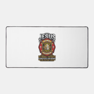 Jesus Firefighter Vintage Christian Faith Shirt Desk Mat