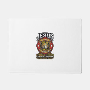 Jesus Firefighter Vintage Christian Faith Shirt Doormat