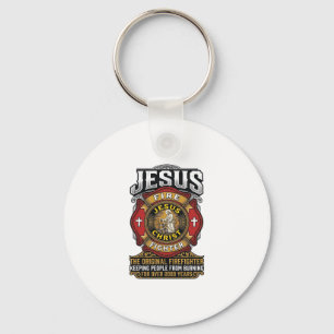 Jesus Firefighter Vintage Christian Faith Shirt Key Ring