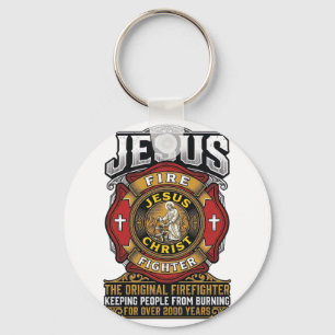 Jesus Firefighter Vintage Christian Faith Shirt Key Ring