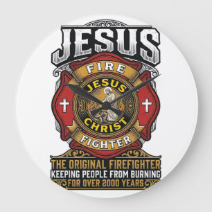 Jesus Firefighter Vintage Christian Faith Shirt Large Clock