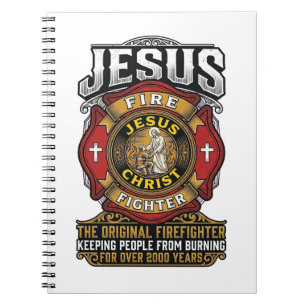Jesus Firefighter Vintage Christian Faith Shirt Notebook
