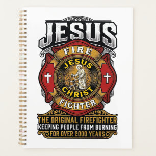 Jesus Firefighter Vintage Christian Faith Shirt Planner