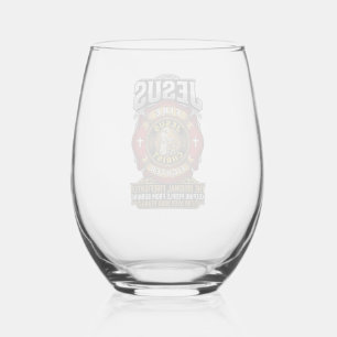 Jesus Firefighter Vintage Christian Faith Shirt Stemless Wine Glass