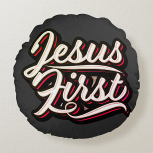 Jesus First 70's Style Round Cushion