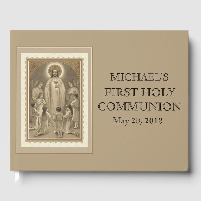 Jesus First Holy Communion Angels Traditional Guest Book (Front)
