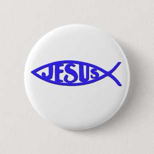 Jesus Fish (Button Blue) 6 Cm Round Badge