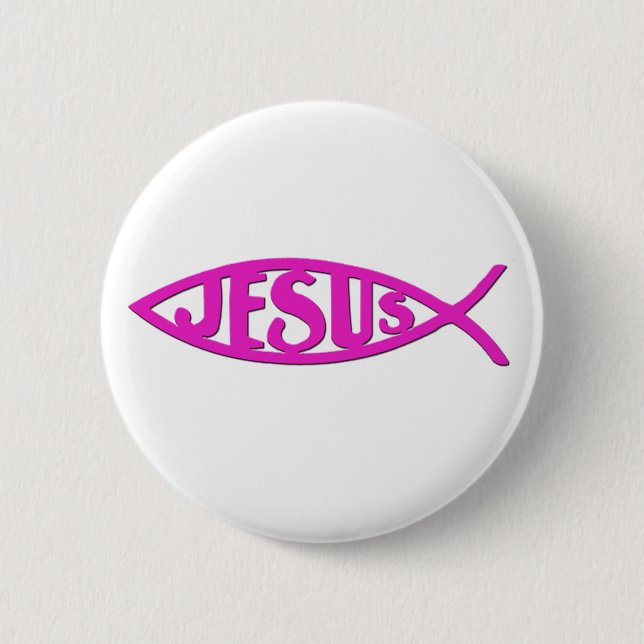 Jesus Fish (Button Pink) 6 Cm Round Badge (Front)