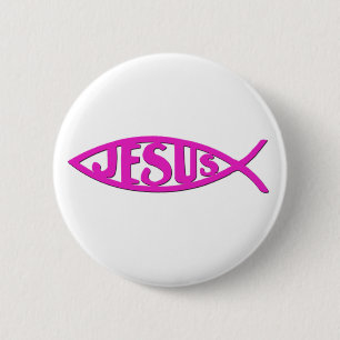 Jesus Fish (Button Pink) 6 Cm Round Badge