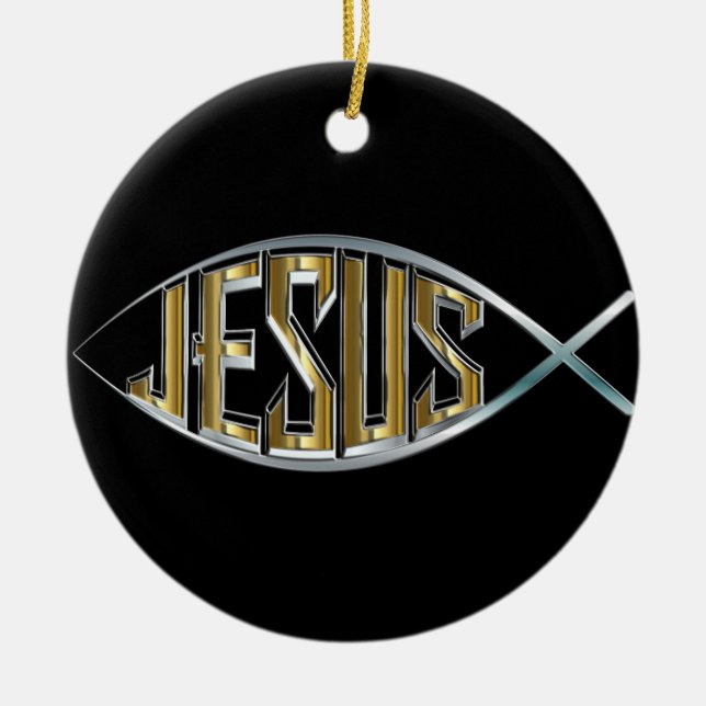 Jesus Fish Cutout Ceramic Tree Decoration (Front)