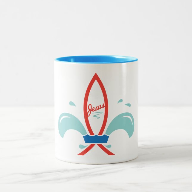 Jesus Fish Fleur De Lis Two-Tone Coffee Mug (Center)