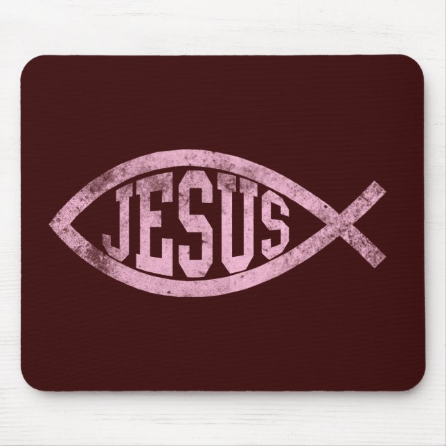 Jesus Fish Ichthys Christian Catholic Mousepas Mouse Mat (Front)