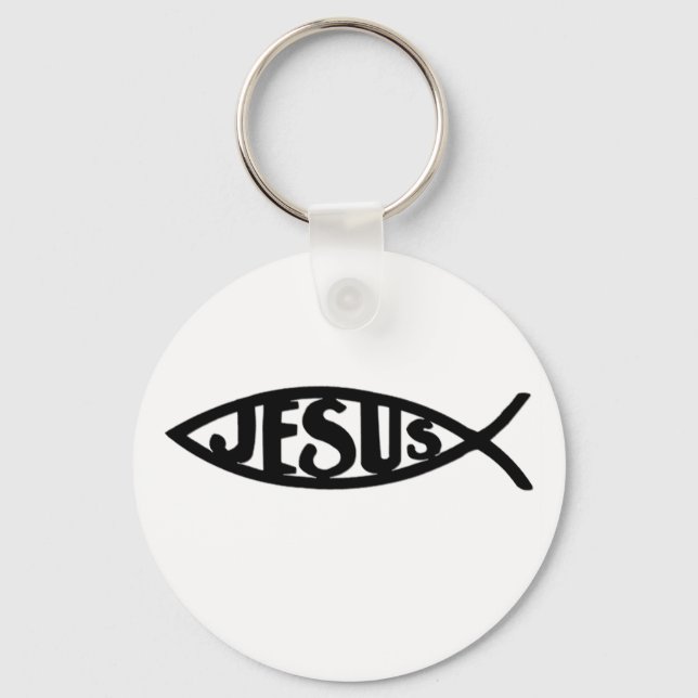 Jesus Fish (Keychain Black) Key Ring (Front)