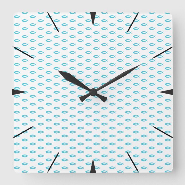 Jesus Fish Pattern Square Wall Clock (Front)