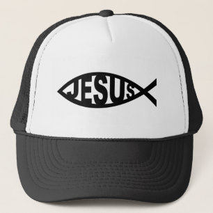 jesus fish religion symbol chistian church text trucker hat