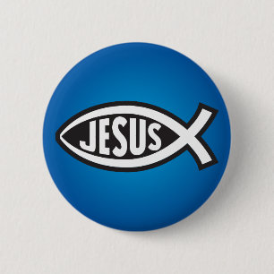Jesus Fish Secret Symbol Ichthys ΙΧΘΥΣ Blue 6 Cm Round Badge
