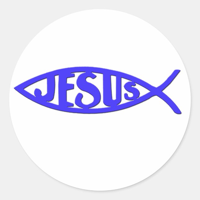 Jesus Fish (Stickers Blue) Classic Round Sticker (Front)