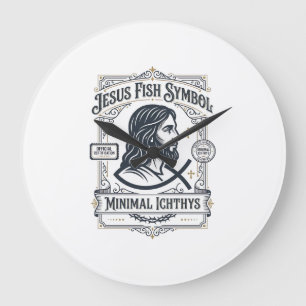 Jesus Fish Symbol Minimal Ichthys Jesus Fish Minim Large Clock