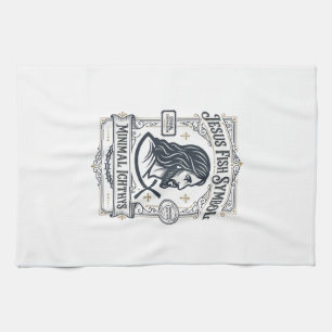 Jesus Fish Symbol Minimal Ichthys Jesus Fish Minim Tea Towel