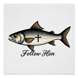 Jesus Fish Vintage Engraving Christian Shirt (1) Poster