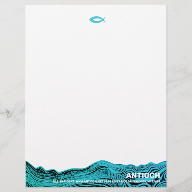 Jesus Fish Wavy Waters Custom Letterhead (Front)