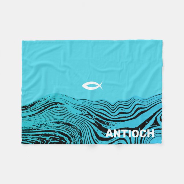 Jesus Fish Wavy Waters Fleece Blanket (Front (Horizontal))
